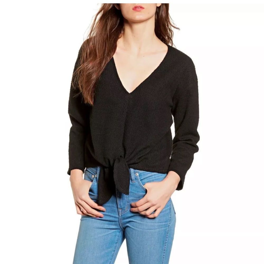 Texture & Thread by Madewell Women's Shirt Black Front Tie Top Shirt Size Small